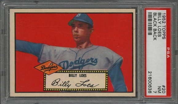 1952 Topps #20 Billy Loes Rookie Card, Black Back - PSA NM 7
